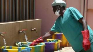 Hospital staff at wash basin